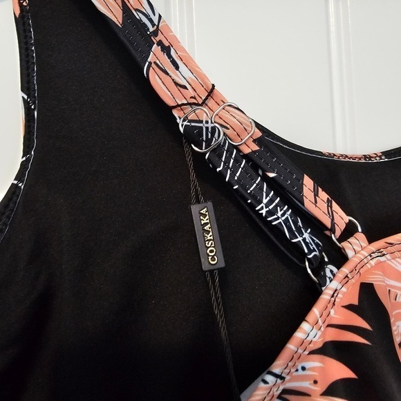 Floral Swimsuit Pink Black Swimsuit Top Size Large Bikini Adjustable Straps - Picture 7 of 9